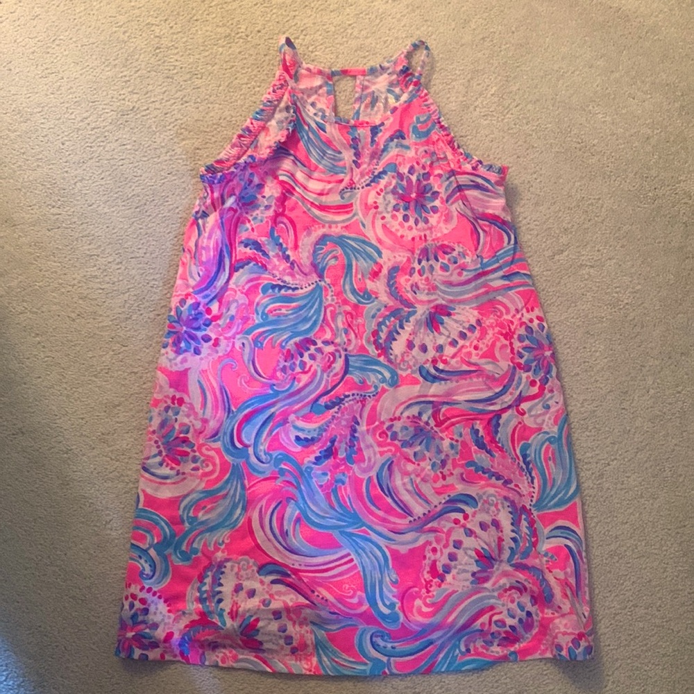 Girls Mini Lily Pulitzer Summer Dress, size: 6-7 (M), pink and blue patterned